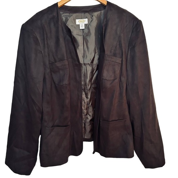 Talbots Faux Suede Jacket 24 24W Black Coat Women's Plus Academia Office Capsule - Picture 1 of 5